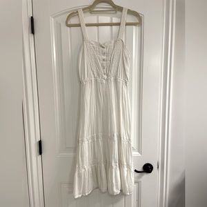 aerie | White Tiered Midi Dress, Size Small